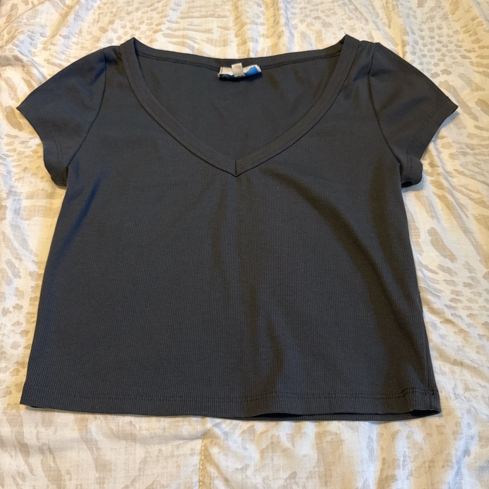 Pacific Sunwear Dark Gray V-Neck Crop Top